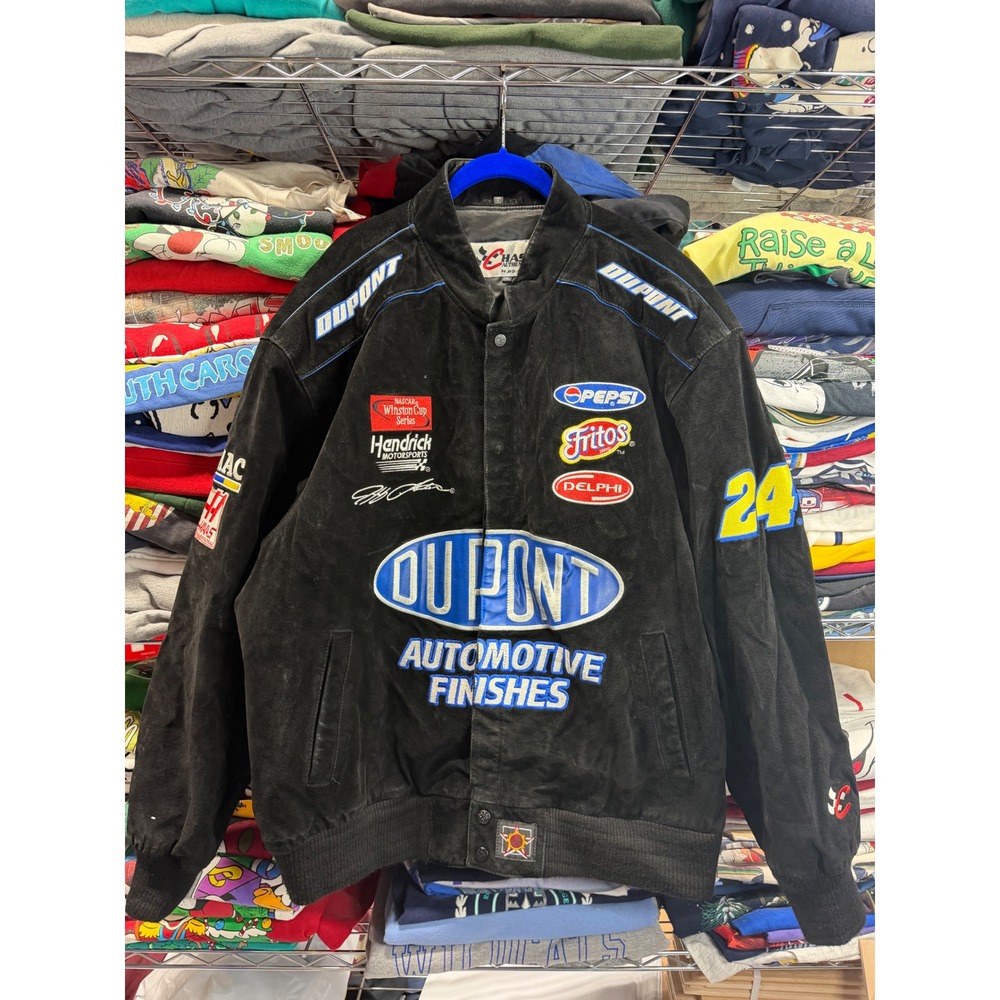 Chase Authentics Jeff Gordon 24 DuPont NASCAR Racing Jacket Black Suede 2XL